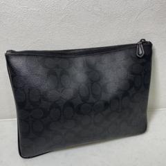 美品 COACH PVC クラッチバッグ ファスナー シグネチャー ブラック 黒 COACH コーチ バッグ メンズ セカンドバッグ クラッチバッグ