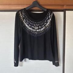 【ビーズ刺繍】長袖カットソー（サイズ不明） 黒