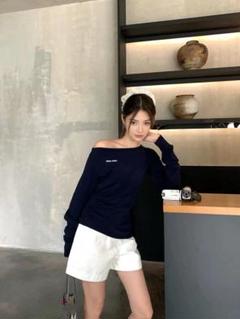 2Wayシンプルトップス❤️ゆったりワンポイント春夏お出かけコーデに最適