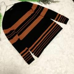 【人気】ZARA ニットセーター　ボーダー　黒X茶　カジュアル　メンズ　サイズL