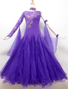 B1585★美品★M★紫/レース/ワンピース/スタンダードドレス☆社交ダンス B1585☆美品☆M☆紫/レース/ワンピース/スタンダードドレス