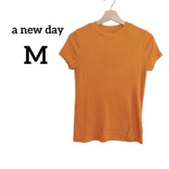 a new day オレンジ 半袖Tシャツ M リブ　トップス　夏服　レディース