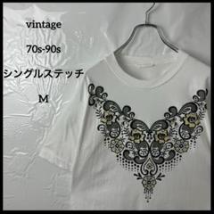 シングルステッチtシャツ ヴィンテージ70s-90s 白ホワイト　花バラ　古着
