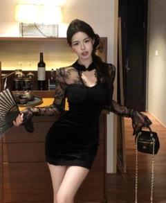 ミニ花柄レースドレス ベロア キャバクラ セクシー エレガント