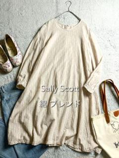 【Sally Scott】綿混 ドット柄ジャガードシャツワンピース 水玉模様 M