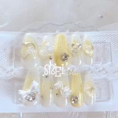 現品⋈ネイルチップ イエロー チークネイル 韓国 ワンホン 量産型 薔薇 推し