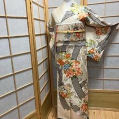 4426］訪問着 花丸熨斗目文様 駒刺繍 金彩 正絹 着物 袷