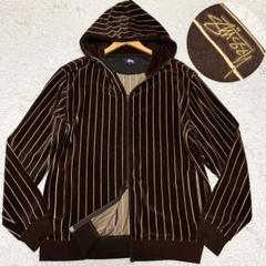 Stussy 90s 紺タグ　ダークブラウン ジップパーカー STUSSY ステューシー 90s 紺タグ OLD STUSSY 反転 フロッキー