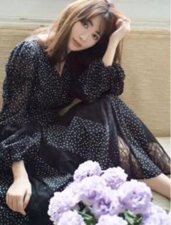 ワンピース herlipto Pin-Dot Slit Sleeve Dress black herlipto Pin-Dot Slit Sleeve Dress - メルカリ