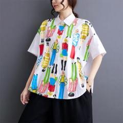 個性的なデザイン レトロ プリント シャツ ブラウス オシャレデザイン 通勤