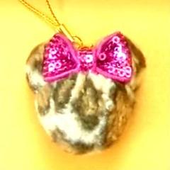 ミニーちゃんファーストラップ ピンクリボン　ヒョウ柄　ブラウン