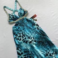 【新品】Angel R　レオパード柄ロングドレス　キャバドレス　ブルー　M 高級キャバドレス通販サイト Angel R エンジェルアール キャバ