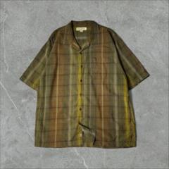 Tommy Bahama シルク オンブレチェック 開襟シャツ XL カーキ