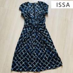 美品 ISSA LONDON イッサロンドン 幾何学 シルクワンピース