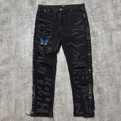 STUGAZI×CRAWLING Death デニム　ダメージ　スタッズ
