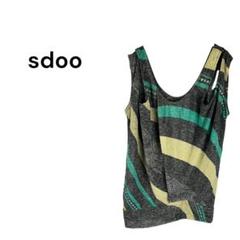 sdoo ノースリーブ タンクトップ 麻混 日本製　総柄　ダブルショルダー
