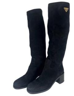 【美品】PRADA ブーツ 黒 本革 スエード 美品 レディース 37 プラダ