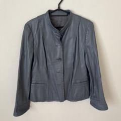 LEILIAN ブルーグレー　フリルレースカット　羊革 ブルゾン　ジャケット