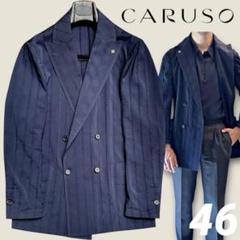 カルーゾ‼️46‼️elba⭐️新ロゴダブルジャケット春夏⭐️サマーウールネイビー カルーゾ‼️46‼️elba⭐️新ロゴダブルジャケット春夏⭐️サマー