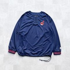 90s STARTER MLB インディアンス 刺繍 ハーフジップ プルオーバー
