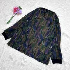 総柄ブルゾン ノーカラージャケット マルチカラー ダーク系 ヴィンテージ レトロ
