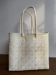 新品 大人気オアハカ産 メルカドバッグ メキシコ オフホワイト Mサイズ 新品 大人気オアハカ産 メルカドバッグ ゴールド/ホワイト S