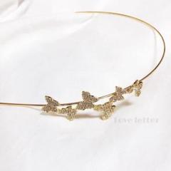 No.375 バタフライビジューカチューシャ ゴールド 細め 韓国 上品 蝶々