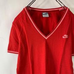 NIKE 刺繍 ロゴ 半袖 Vネック 鹿の子 ボーダー Tシャツ
