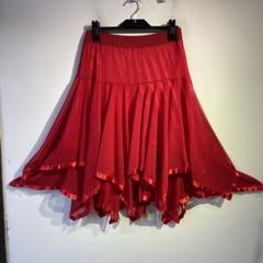 No.3963 美品 ML 赤 メッシュ パイピング スカート★社交ダンス