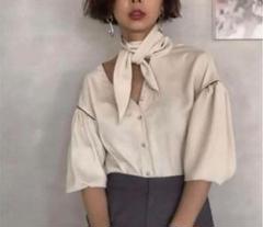 ベージュ長袖シャツ ブラウス ブラウン アメリAMERI vintageサテン Ameri VINTAGE（Tシャツ(長袖/七分)）のフリマアイテム一覧