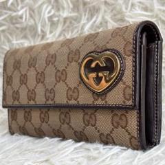 激レア 美品】グッチ GGキャンバス ハート ゴールド金具 長財布