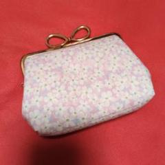 リバティ　花柄　親子がま口財布 ピンク　リボン口金　未使用
