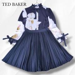 TED BAKER ワンピース　花柄　プリーツ　リボン　シフォン　シースルー