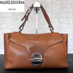 【美品】MAURO GOVERNA キャメルブラウン カーフレザー ハンドバッグ