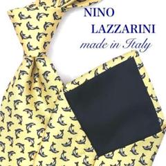 【美品】NINO LAZZARINI イルカ クリーム イエロー 動物 総柄