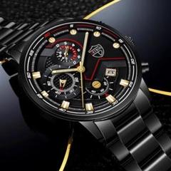 u50新品クロノグラフDEYROS腕時計メンズラグジュアリーステンレス黒金297