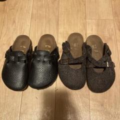 BIRKEN stockビルケン黒レザーとグレーウールのサンダルセット16.5