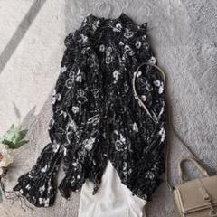 美品(M)ヨシエイナバ/レキップ/長袖シャツ/ブラウス/総柄/Vネック/日本製