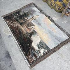 絵画風　マルチカバー　ソファーカバー　ヴィンテージラグ　182x129 花 野鳥 マルチカバー ソファーカバー ヴィンテージラグ 182x128