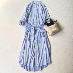 ✨新品未使用✨ ロンハーマン ロング シャツワンピース 洗える ブルー Edit Sheen ノーカラーシャツロングワンピース | 人気レディース