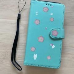 ☘️AQUOS wish3 ケース　手帳型 ターコイズ緑　桜　花びらストラップ