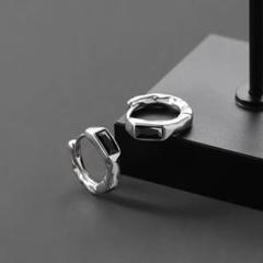 【大人気】ピアス　両耳　シルバー　ブラック　フープ　リング　アクセサリー　韓国