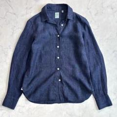美品♪フィナモレ リネン 長袖ブラウス シャツ 麻 紺 サイズ40 rn9