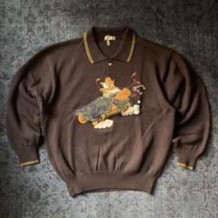 希少 90s レトロ ポロニット ゴルフ 刺繍 ブラウン vintage 古着