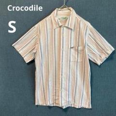 Crocodile クロコダイル S メンズ コットン 半袖シャツ ストライプ