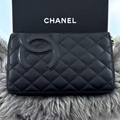 希少！シャネル　CHANEL カンボンラインポーチ　Gカード　シリアル　付属品！ CHANEL シャネル カンボンライン シルバー金具 二つ折り財布
