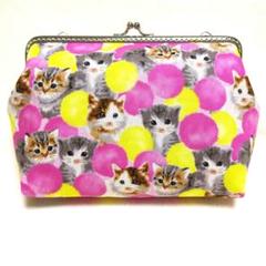 ひまわり。 ねこ生地パッチワーク ファスナーポーチ がま口ポーチ パッチワークキット スーちゃんのがま口 がま口ポーチ kit121