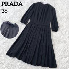 PRADA現行タグ☆シルク ネイビーボウタイリボンブラウス【36】