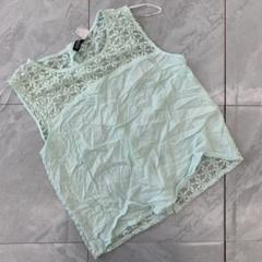 H&M DIVIDED Tシャツ ノースリーブ 花柄レース ミントグリーン S