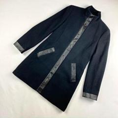 anne klein スタンドカラーコート レザー切り替え *cc433